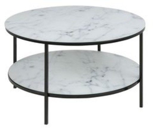Alisma soffbord med ben Ø80 cm - Vit marmor/svart 