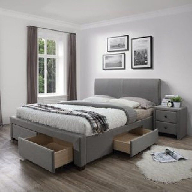 Arijana 160x200 cm grå sängram med förvaring 