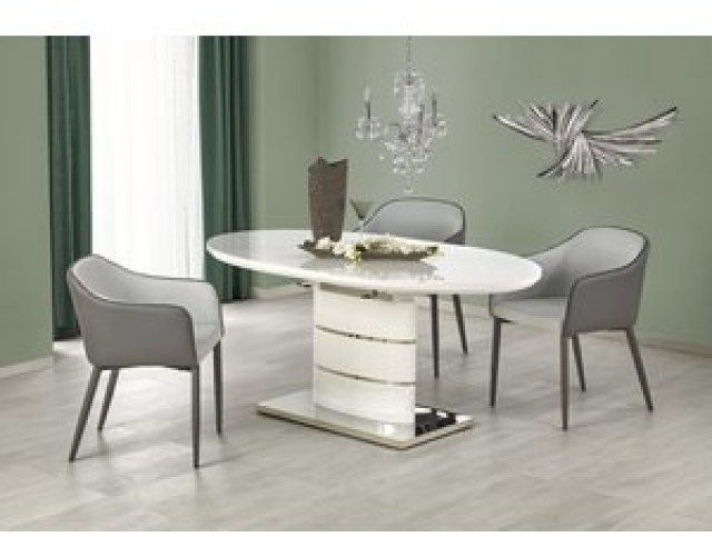 Evangeline ovalt förlängningsbart matbord i vit högglans / Krom 