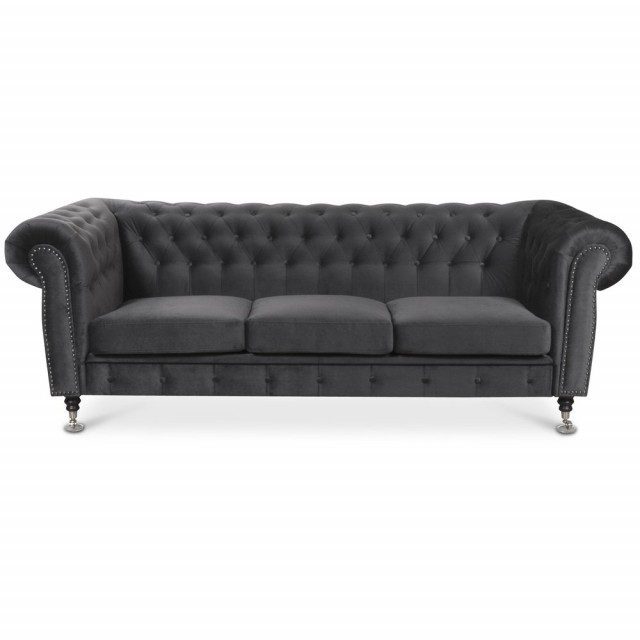 Chesterfield Cambridge Deluxe 3-sits soffa - Aura 11 - Ljus grågrön, Mässingsfärgade 