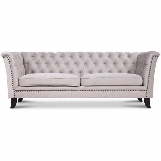 Milton Chesterfield 3-sits soffa i beige sammet 