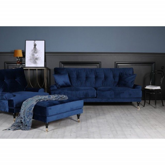 Adena 3-sits soffa i mörkblå sammet 