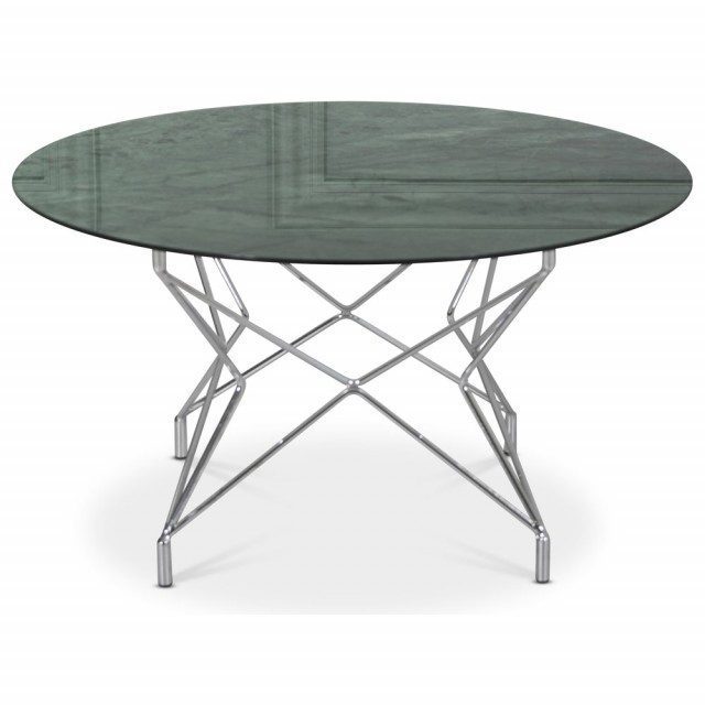 Soffbord Star 90 cm - Grönt marmorerat glas / Kromat underrede 
