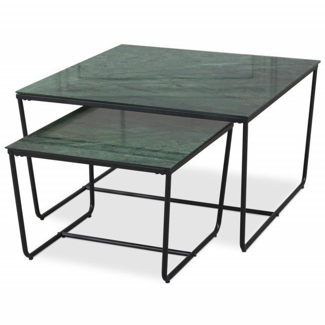 Stella Satsbord 75 x 75 cm - Grönt marmorerat glas / Svart underrede 
