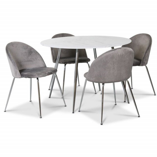 Art matgrupp, 110 cm runt bord + 4 st grå Art stolar 