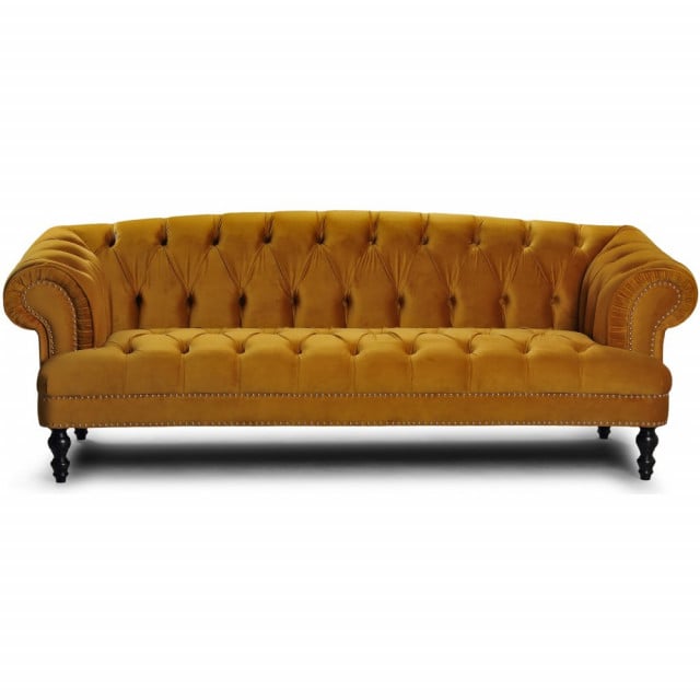 Oxford deluxe 3-sits soffa i lejongul sammet 