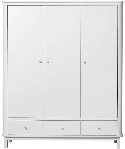 Garderob 3 dörrar Wood vit/ vit, Oliver Furniture 