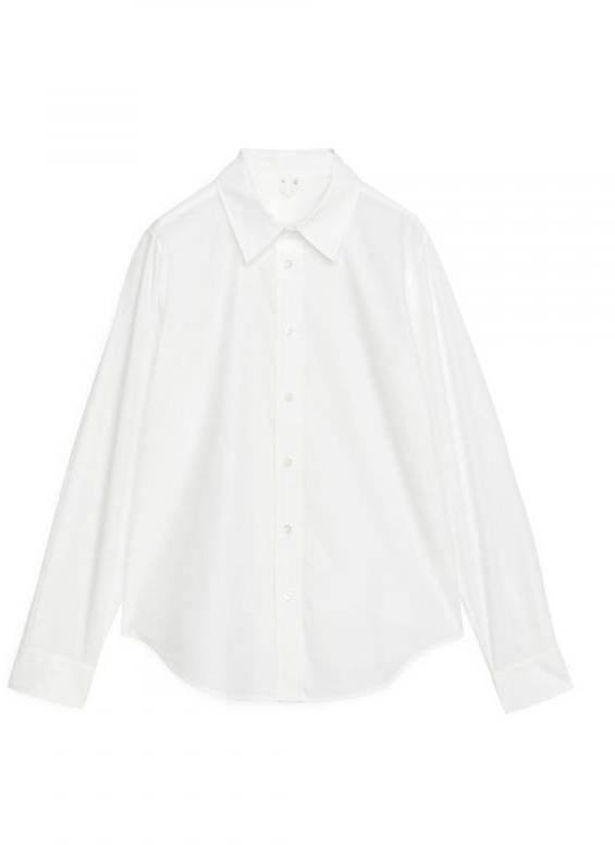 Straight Cut Poplin Shirt - White 