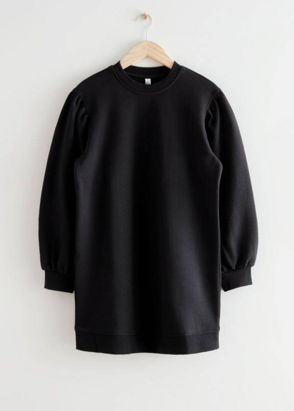 Relaxed Sweatshirt Mini Dress - Black 