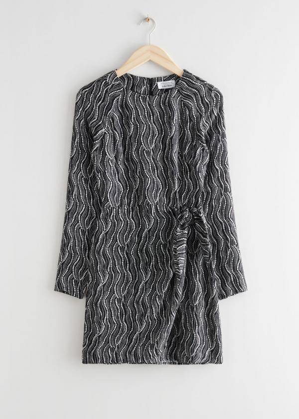 Abstract Print Mini Dress - Black 