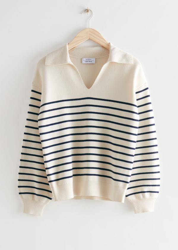 Relaxed Collared Sweater - White 