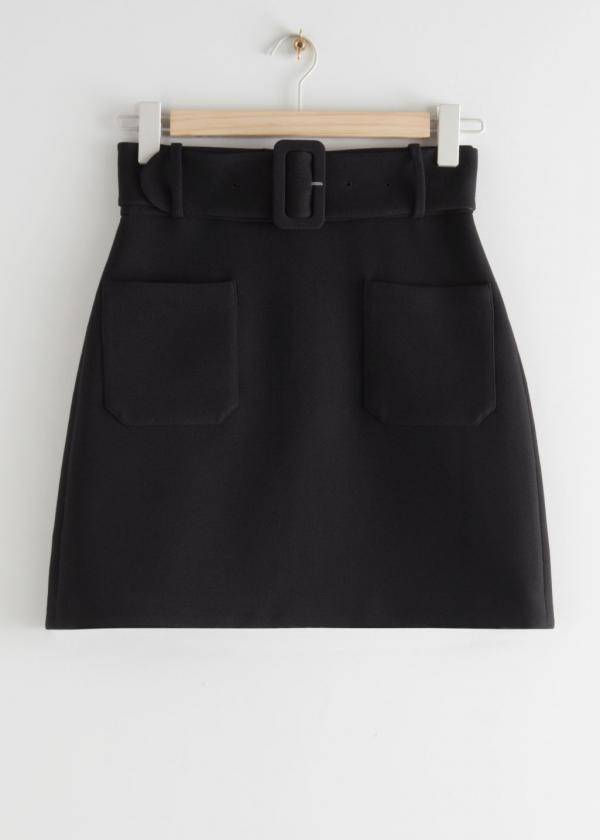 Belted Mini Skirt - Black 