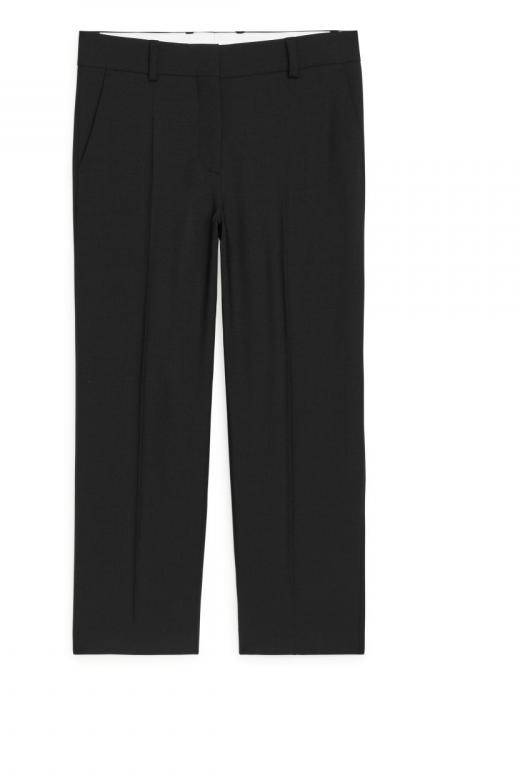 Cropped Wool Blend Twill Trousers - Black 