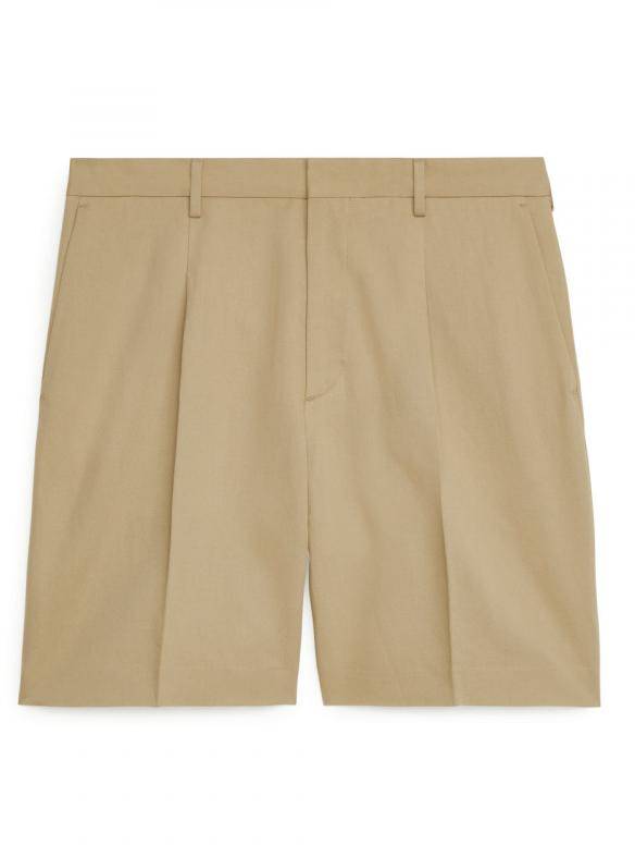 Loose Fit Linen Shorts - Beige 