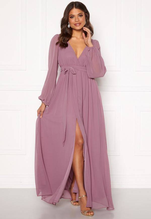 Goddiva Long Sleeve Chiffon Dress Dusty Lavendel Xs (Uk8) (Maxiklänningar i kategorin Klänningar)