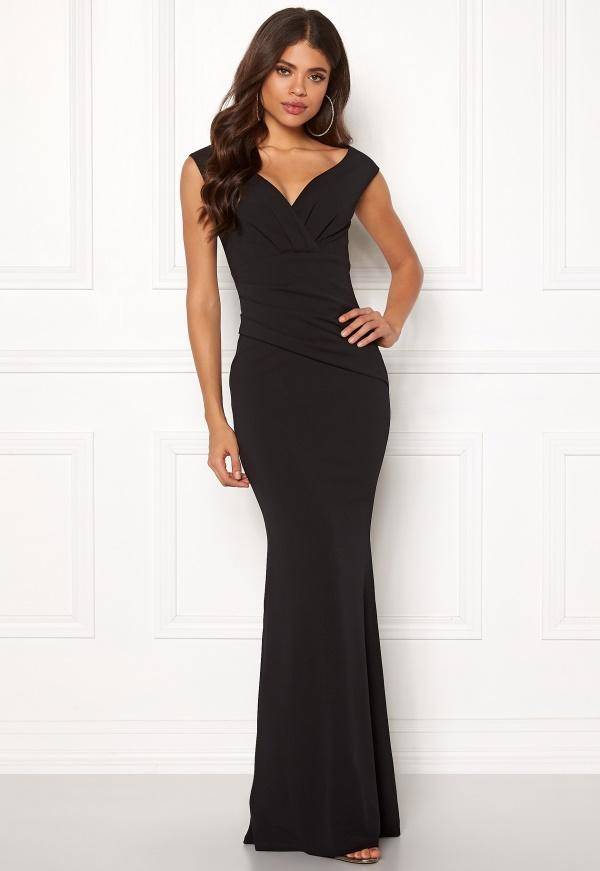 Goddiva Bardot Pleat Maxi Dress Black L (UK14) 