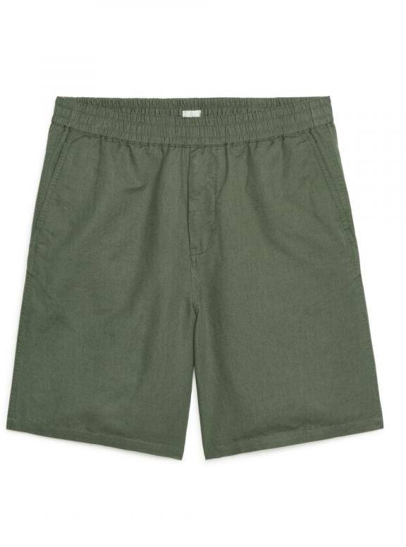 Cotton-Linen Drawstring Shorts - Green 