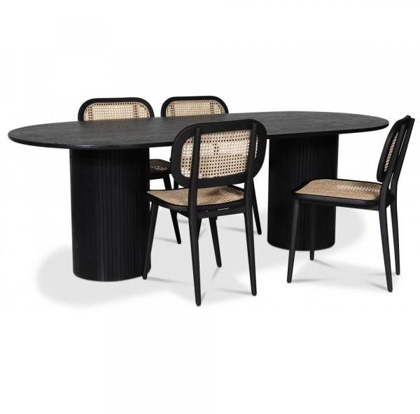 Nova matgrupp ovalt matbord, svartbetsad ek + 4 st Siknäs II stolar svart/rotting 