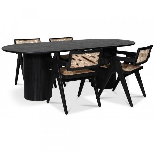 Nova matgrupp ovalt matbord, svartbetsad ek + 4 st Strömsberg karmstolar svart/rotting 