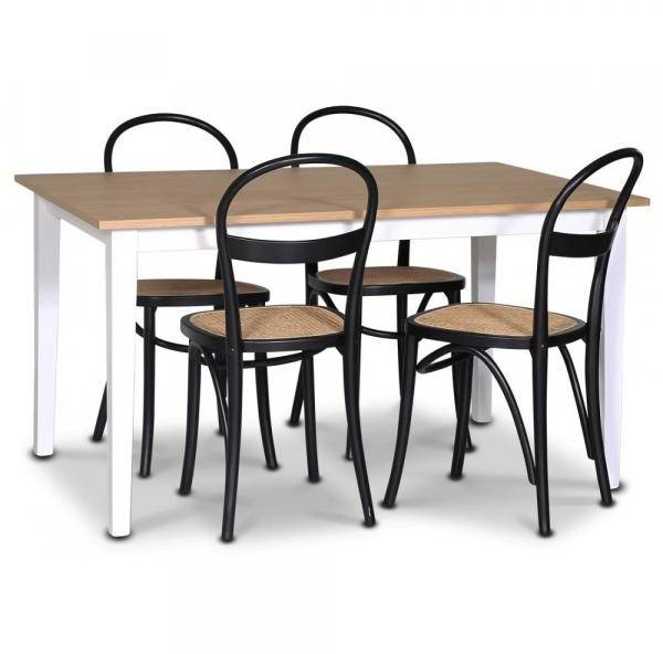 Fårö matgrupp matbord 140x90 cm - Vit / oljad ek med 4 st Danderyd No.16 stolar Svarta 