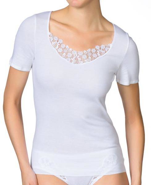 Calida Feminin Sense Short-Sleeve Top Vit Bomull Small Dam (Övriga T-Shirts i kategorin Tshirts)