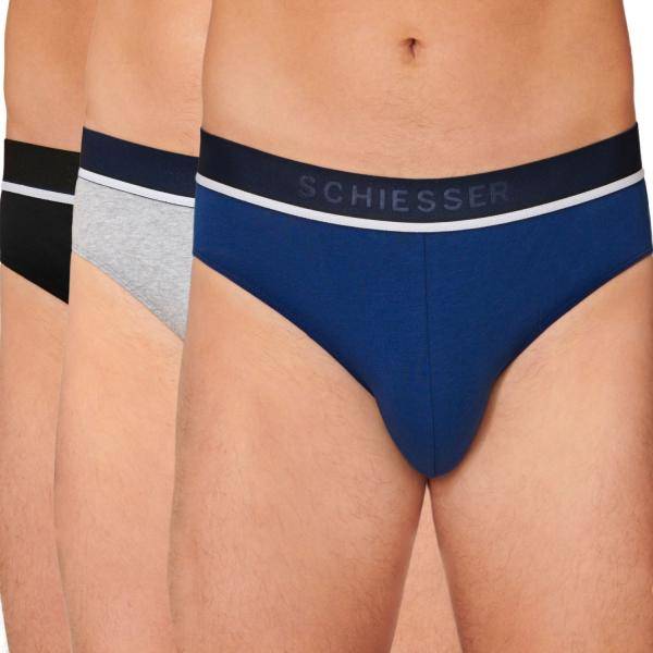 Schiesser Kalsonger 3P 95-5 Organic Cotton Rio Brief Blå/Grå bomull Small Herr 