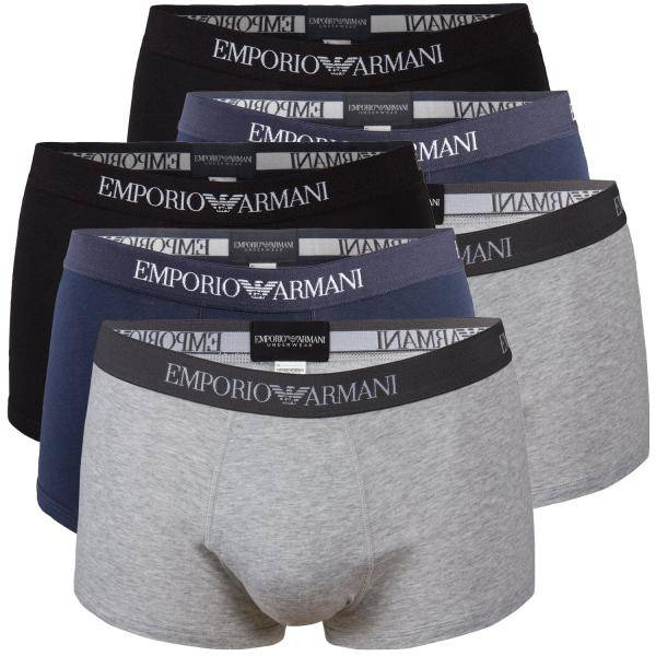 Armani Pure Cotton Trunks Kalsonger 6P Grå/Blå bomull Medium Herr 