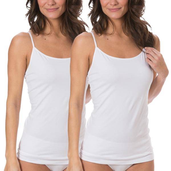 Trofe Cotton Camisole Narrow Straps 2P Vit bomull Small Dam 