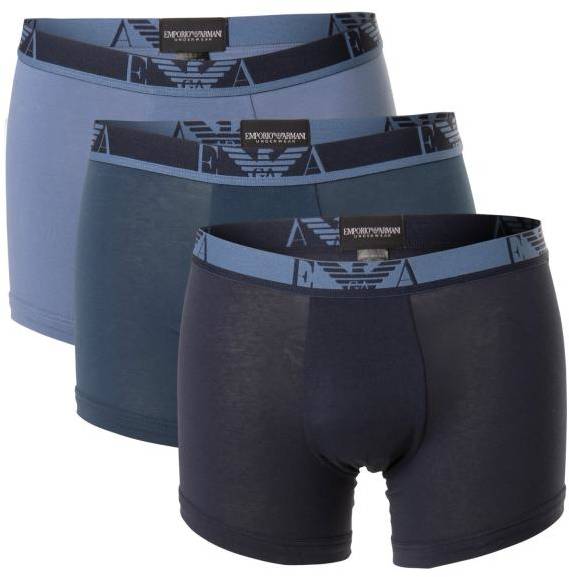 Emporio Armani Kalsonger 3P Monogram Cotton Boxers Blå bomull Small Herr 