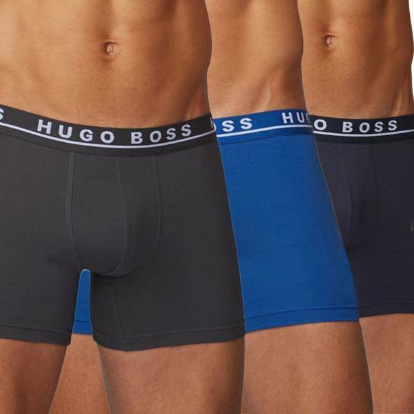 BOSS Kalsonger 3P Cotton Stretch Boxer Brief Long Blå/Grå bomull Small Herr 