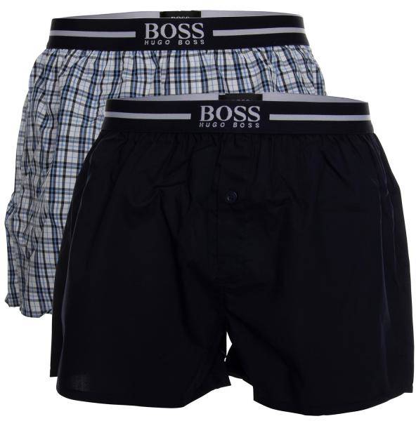 BOSS Kalsonger 2P Woven Boxer Shorts With Fly Mörkblå bomull Small Herr 