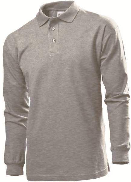 Stedman Polo Long Sleeve Men Grå bomull Small Herr 