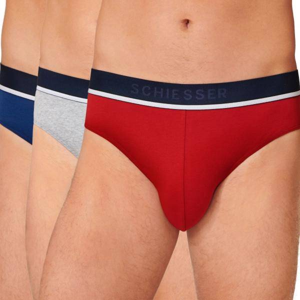 Schiesser Kalsonger 3P 95-5 Organic Cotton Rio Brief Röd/Grå bomull Small Herr 