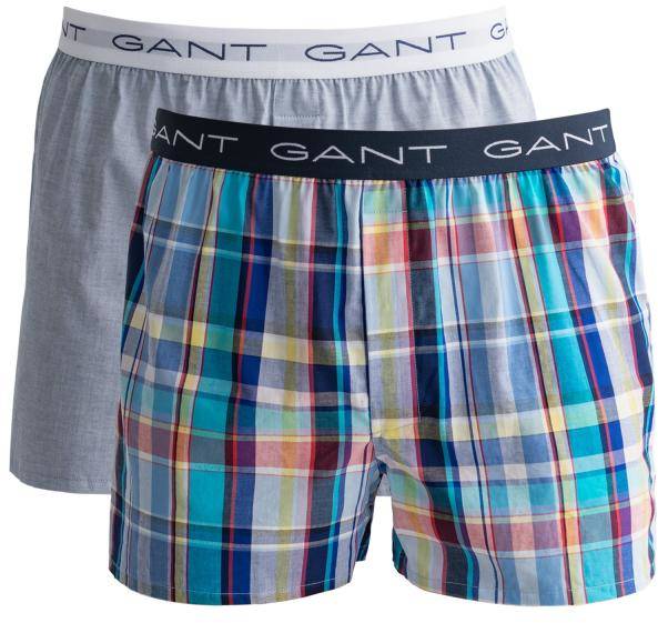 Gant Kalsonger 2P Cotton With Fly Boxer Shorts Ljusblå Rutig bomull Medium Herr 