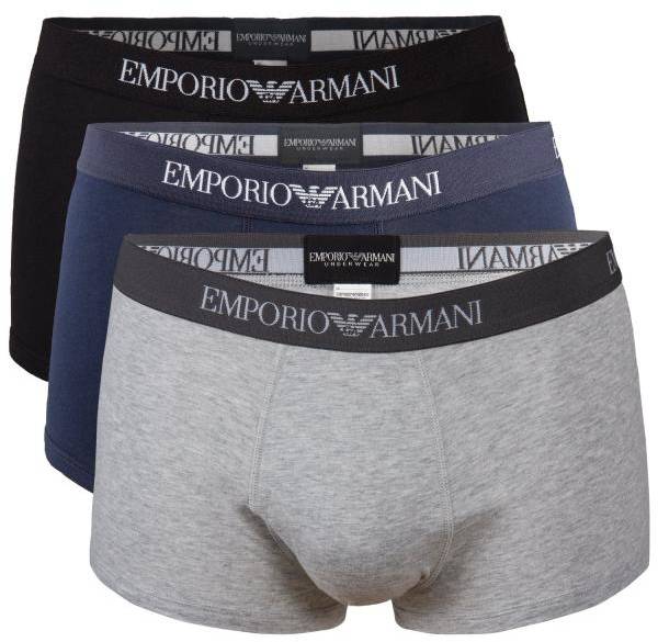 Armani Pure Cotton Trunks Kalsonger 3P Grå/Blå bomull Small Herr 