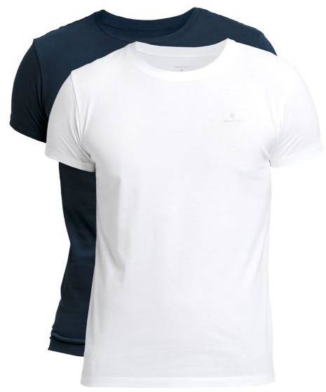 Gant 2P Basic Crew Neck T-Shirt Vit/Marin bomull Small Herr 