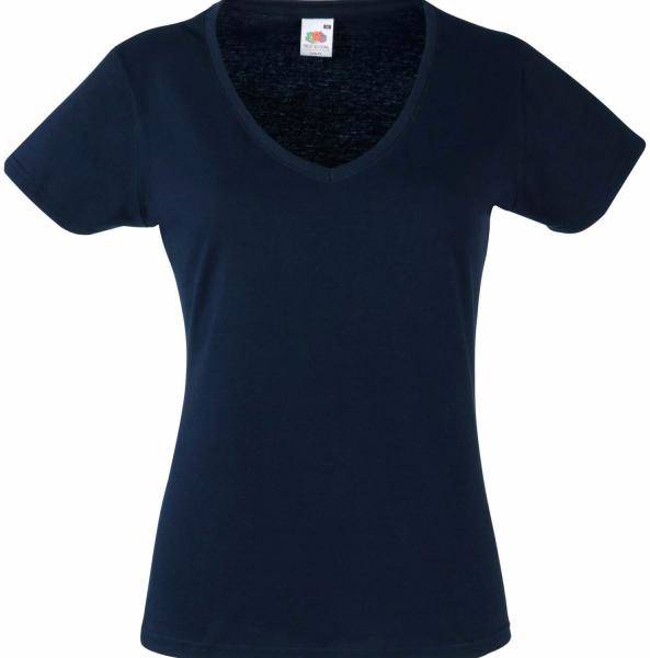 Fruit of the Loom Lady Fit Valueweight V-neck T Mörkblå bomull Large Dam 