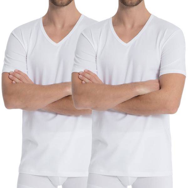 Calida 2P Natural Benefit V-Shirt Vit Bomull Small Herr (Övriga T-Shirts i kategorin Tshirts)