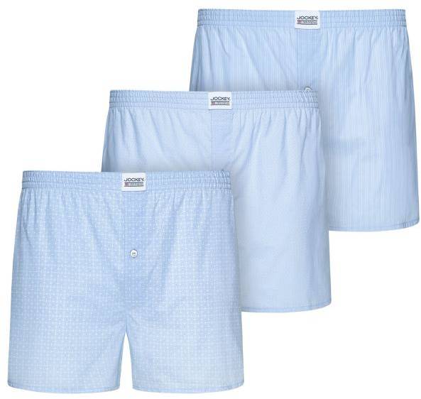 Jockey Kalsonger 3P Woven Soft Poplin Boxer Shorts Ljusblå bomull Small Herr 