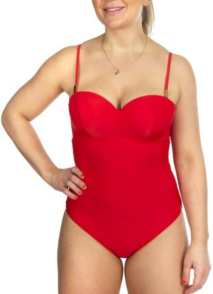 Calvin Klein Structured Bandeau One Piece Röd Small Dam 