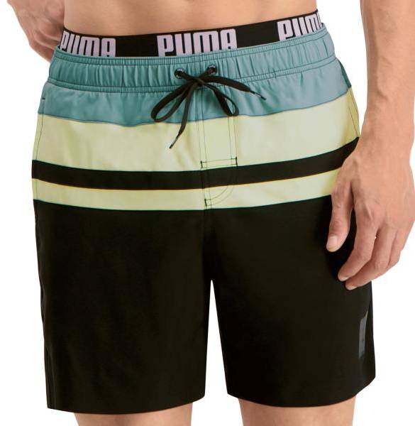 Puma Badbyxor Heritage Stripe Mid Swim Shorts Svart/Grön polyester Small Herr 