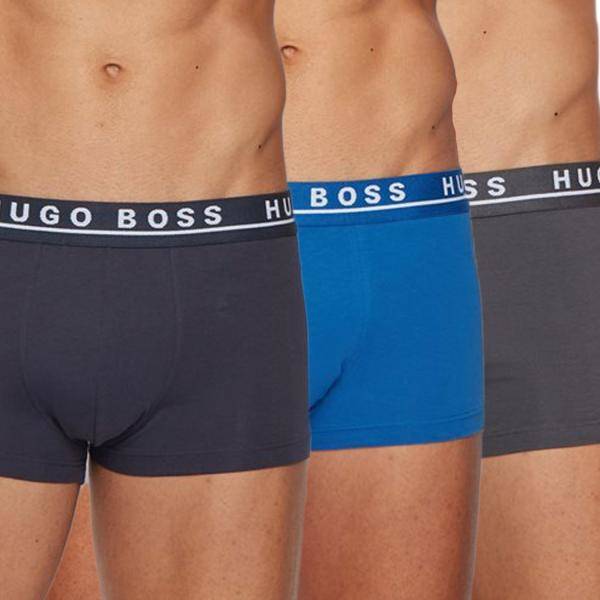 BOSS Kalsonger 3P Cotton Stretch Trunks Grå/Blå bomull Small Herr 