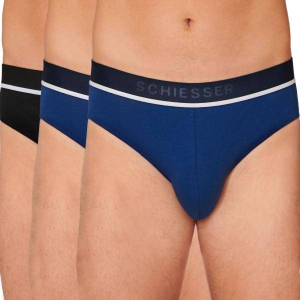 Schiesser Kalsonger 3P 95-5 Organic Cotton Rio Brief Svart/Blå bomull Small Herr 