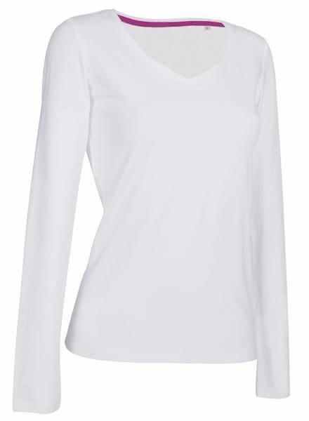 Stedman Claire V-neck Long Sleeve Vit ringspunnen bomull Small Dam 