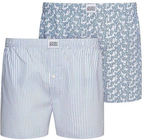 Jockey Kalsonger 2P Woven Boxer Shorts Blå/Vit bomull Small Herr 