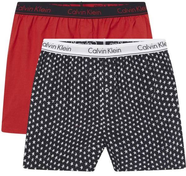 Calvin Klein Kalsonger 2P Holiday Woven Boxers Röd/svart polyamid Small Herr 