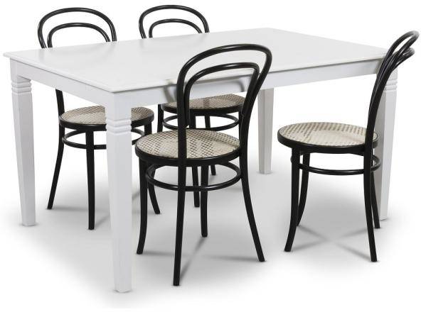 Mellby matgrupp 140 cm bord med 4 st svarta Thonet No14 stolar - Vit / Svart 