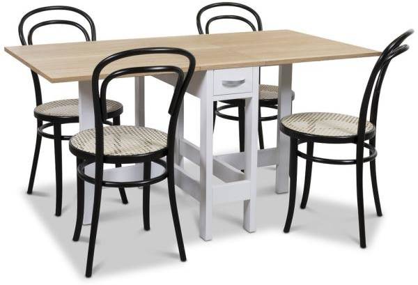 Signum matgrupp Slagbord vit/ek med 4 st svarta Thonet no14 