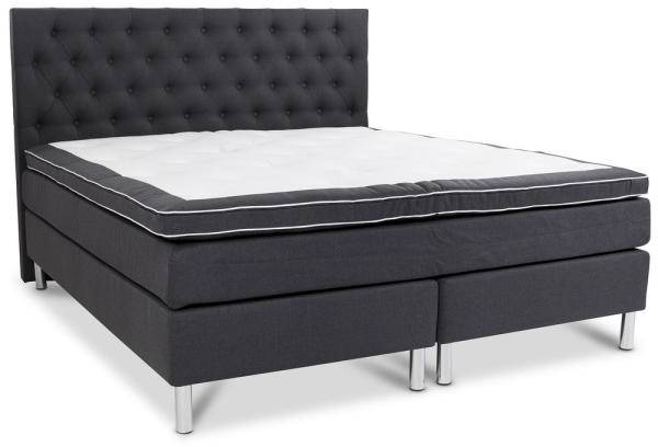 Move grå kontinentalsäng - 7-zons dubbelsäng med sänggavel + Vägghängt sängbord 