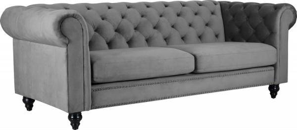 Royal Chesterfield 3-sits soffa i grå sammet + Fläckborttagare för möbler 